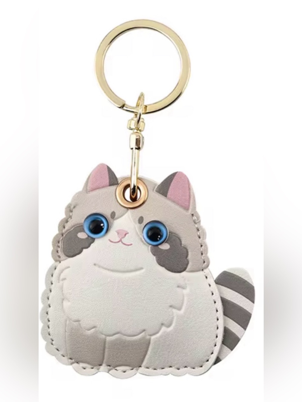 Plush Gray & White Cat Keychain